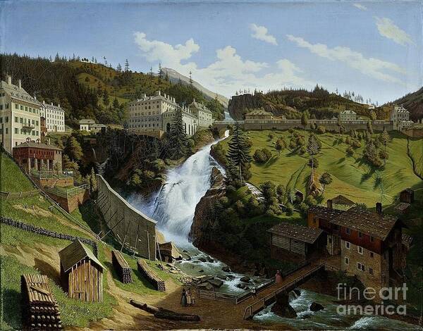 Hubert Sattler Wildbad Gastein 1844 Poster featuring the painting Landscape by MotionAge Designs