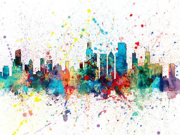 Chicago Poster featuring the digital art Chicago Illinois Skyline by Michael Tompsett