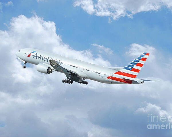 Boeing Poster featuring the digital art American Airlines Boeing 777 by Airpower Art