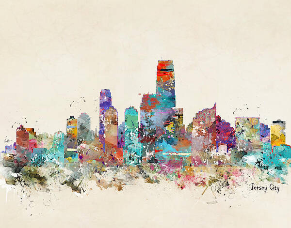Jersey City New Jersey Poster featuring the painting Jersey City New Jersey Skyline by Bri Buckley
