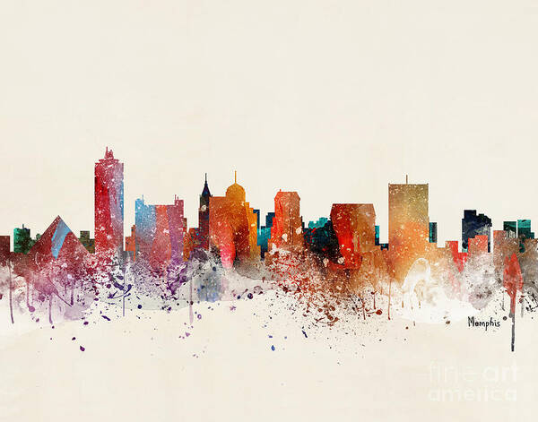 Memphis Cityscape Poster featuring the painting Memphis Skyline by Bri Buckley