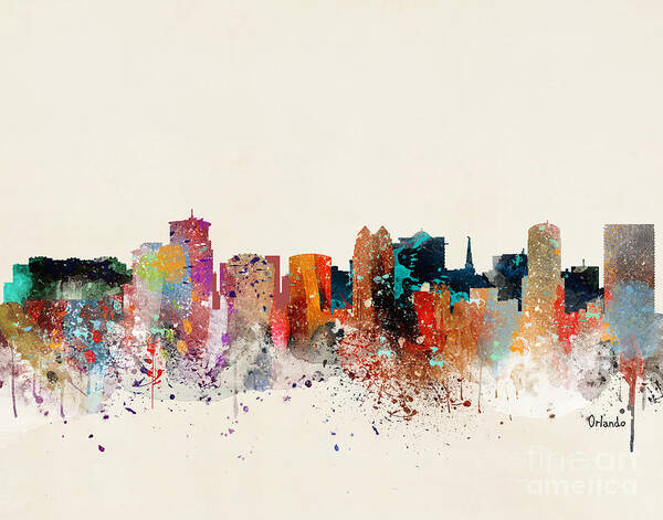 Orlando Cityscape Poster featuring the painting Orlando Skyline by Bri Buckley