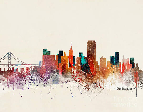 San Francisco Cityscape Poster featuring the painting San Francisco Skyline by Bri Buckley