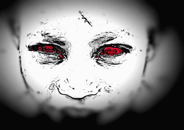 Eyes Face Looks Black And White Red Poster featuring the digital art Untitled 2 by Veronica Jackson
