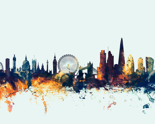 London Poster featuring the digital art London England Skyline by Michael Tompsett