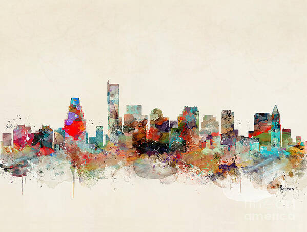 Boston Poster featuring the painting Boston City Skyline by Bri Buckley
