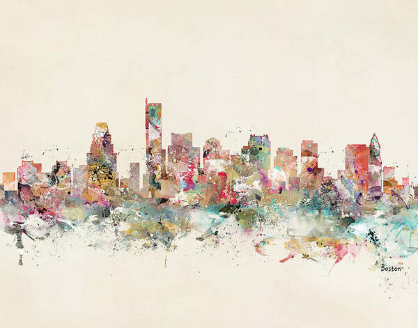 Boston Poster featuring the painting Boston City Skyline by Bri Buckley