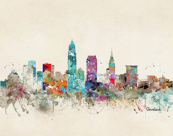 Cleveland Ohio Poster featuring the painting Cleveland Ohio Skyline by Bri Buckley