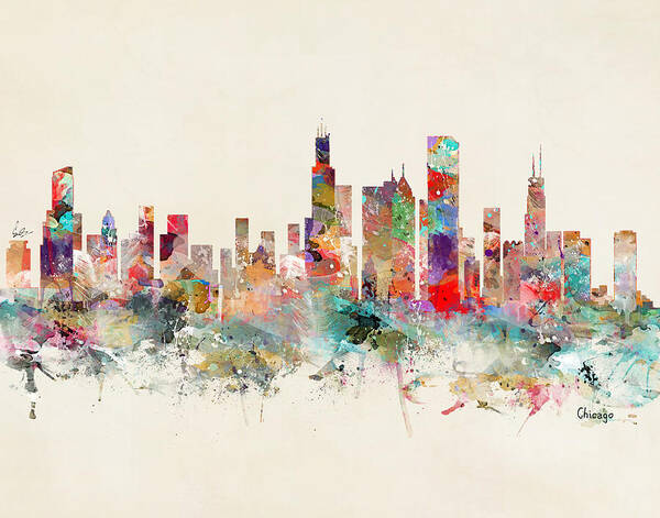 Chicago Poster featuring the painting Chicago City Skyline by Bri Buckley