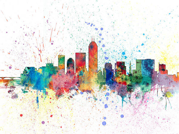 United States Poster featuring the digital art Indianapolis Indiana Skyline by Michael Tompsett