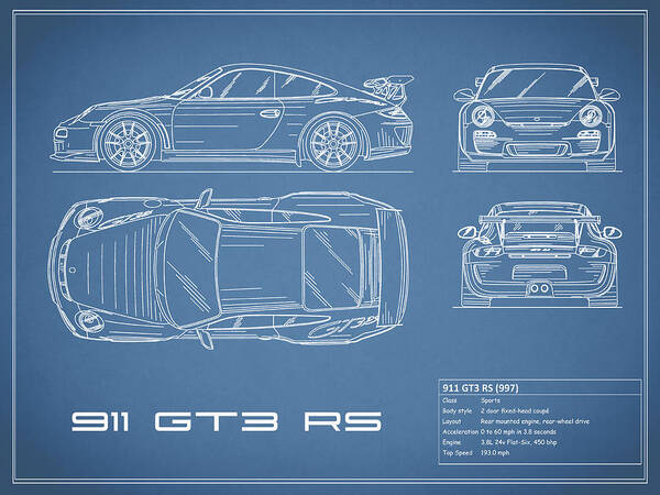 Porsche 911 Blueprint Poster featuring the photograph 911 GT3 RS Blueprint by Mark Rogan