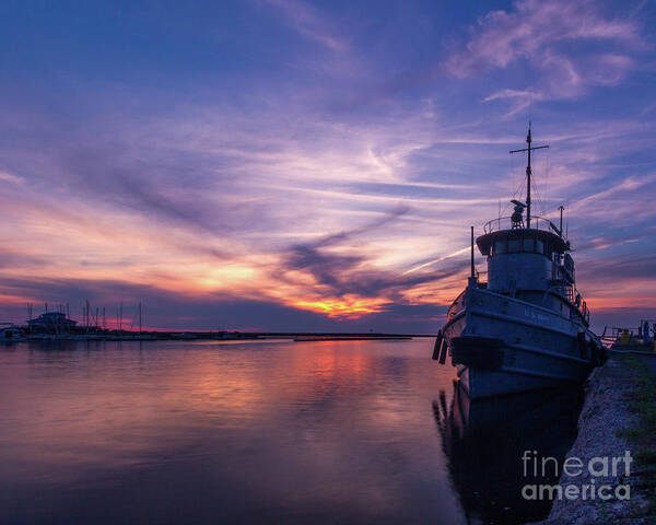 Water Poster featuring the photograph A Tugboat Sunset by Rod Best