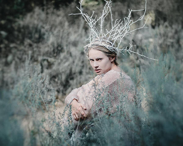 Woman Poster featuring the photograph Albino in the Forest 1. Prickle Tenderness by Inna Mosina