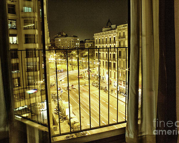Cityscape Poster featuring the photograph Alone at Midnight in Barcelona by Becqi Sherman