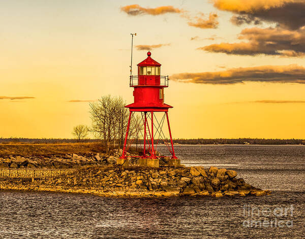 Beacon Poster featuring the photograph Alpena Harbor Lighthouse at Sunset by Nick Zelinsky Jr