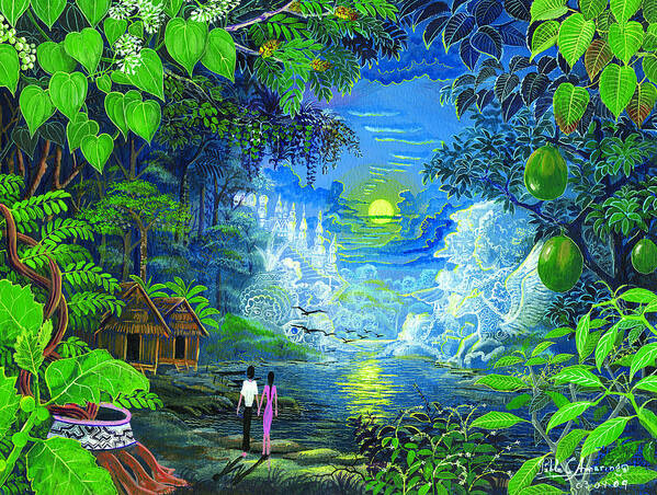Pablo Amaringo Poster featuring the painting Amazonica Romantica by Pablo Amaringo