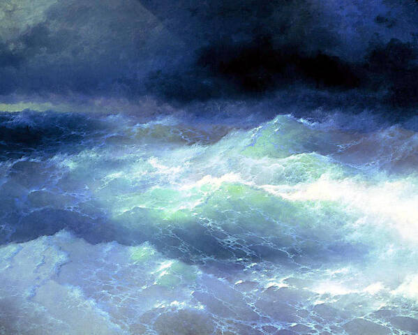 Ivan Aivazovsky Poster featuring the painting Among the waves by Aivazovsky