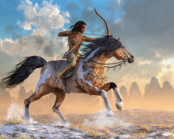 Archer On Horseback Poster featuring the digital art Archer on Horseback by Daniel Eskridge