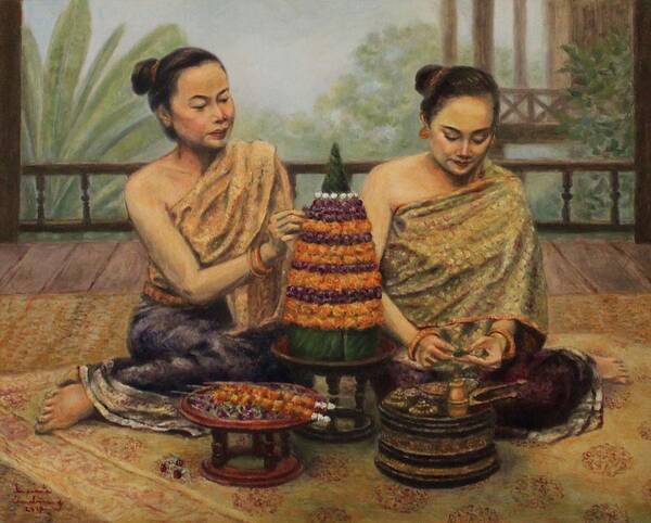 Lao Women Poster featuring the painting Art of Arrangement by Sompaseuth Chounlamany