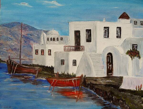 Boat Poster featuring the painting At home in Greece by Marilyn McNish