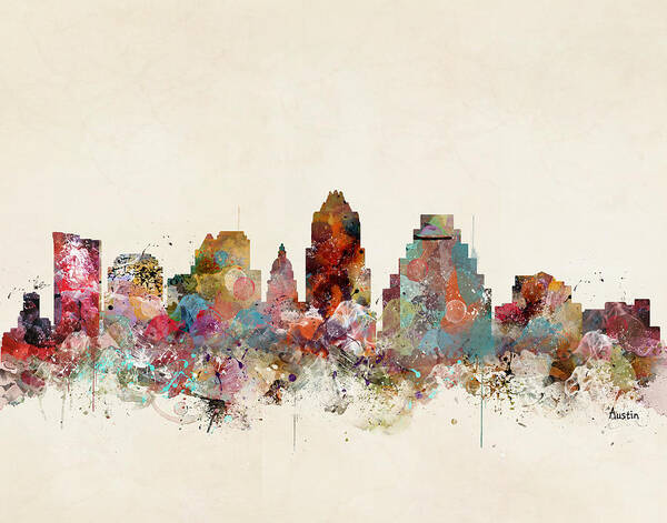 Austin Texas Skyline Poster featuring the painting Austin Texas Skyline by Bri Buckley