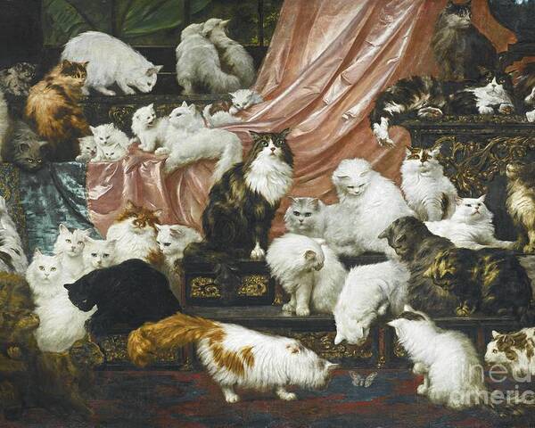Carl Kahler 1855-1906 Austrian My Wife's Lovers.cats Poster featuring the painting Austrian My Wife's Lovers by MotionAge Designs