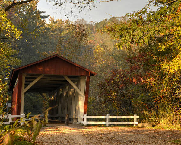 Covered Bridge Poster featuring the photograph Autumn Covered Bridge by Ann Bridges
