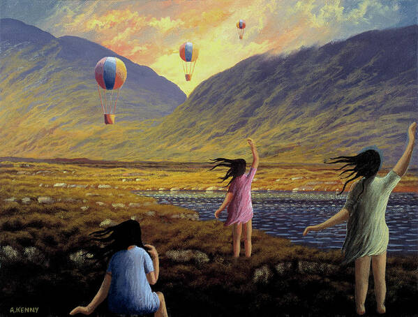  Landscape Poster featuring the painting Balloon children by Alan Kenny
