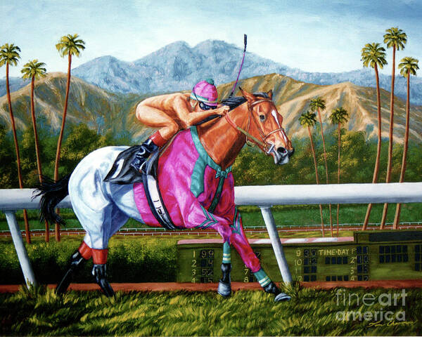Horse Racing Poster featuring the painting Bareback Rider by Tom Chapman