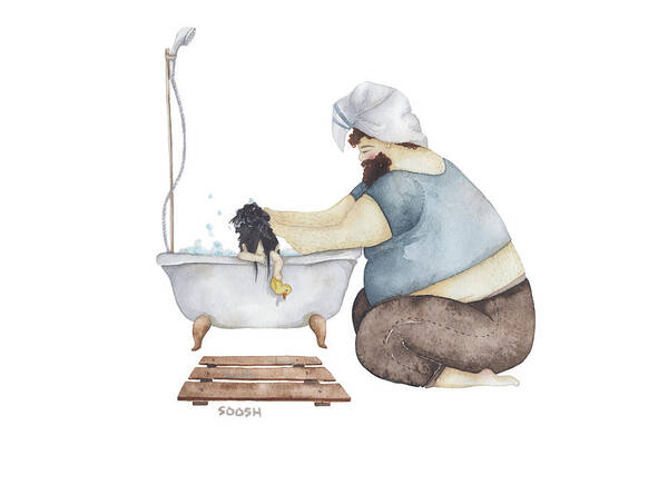 Illustration Poster featuring the drawing Bath time by Soosh