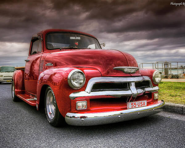 Chevrolet Pickup Poster featuring the digital art Big red 55 by Kevin Chippindall