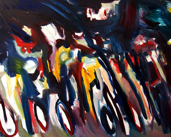  Poster featuring the painting Bike Race Energy by John Gholson