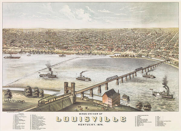 print on paper or canvas Vintage panoramic city map of Louisville Louisville poster - Bird's eye view Kentucky