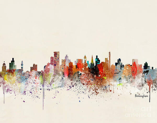 Birmingham Cityscape Poster featuring the painting Birmingham Skyline by Bri Buckley