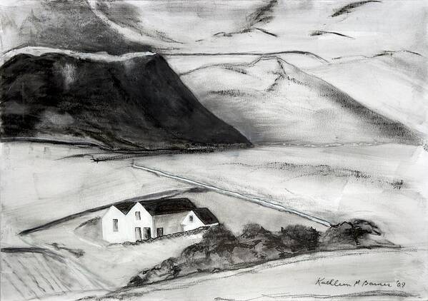  Poster featuring the painting Black and White House and Hills by Kathleen Barnes