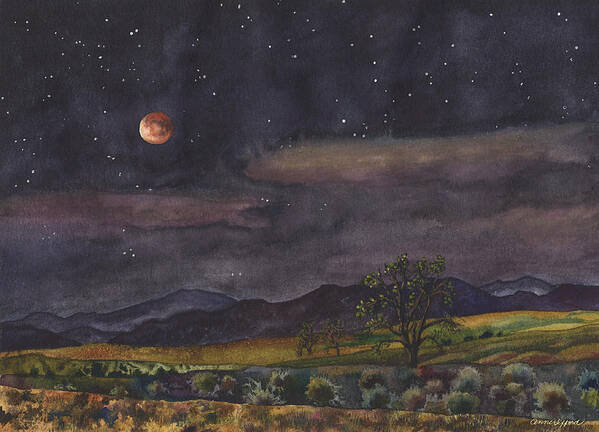 Blood Moon Painting Poster featuring the painting Blood Moon Over Boulder by Anne Gifford