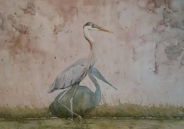 Blue Heron Poster featuring the painting Blue Heron by Sheila Romard