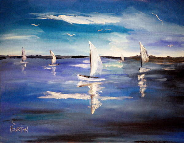 Blue Poster featuring the painting Blue Sailing by Phil Burton