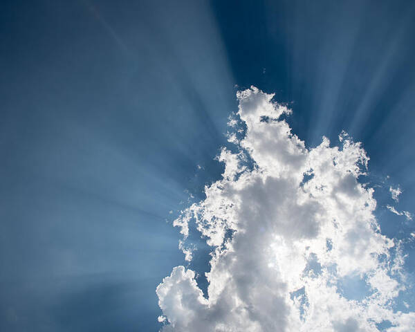 Atmosphere Poster featuring the photograph Blue sky with white clouds and sun rays by Michalakis Ppalis