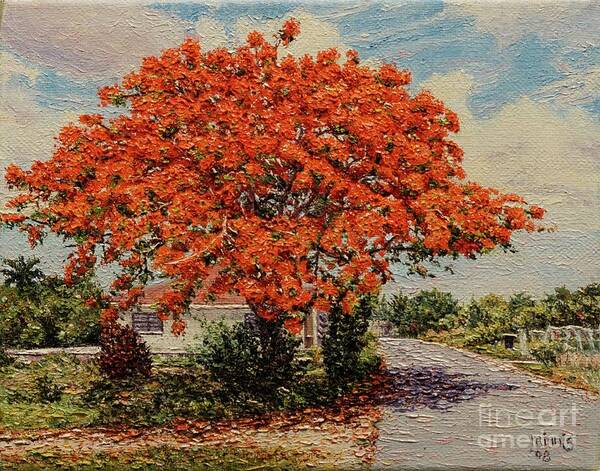 Eddie Poster featuring the painting Bluff Poinciana by Eddie Minnis