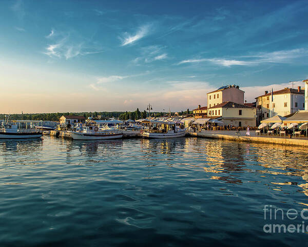 Harbor Poster featuring the photograph Boats in Harbor in Croatia at Sunset by Andreas Berthold