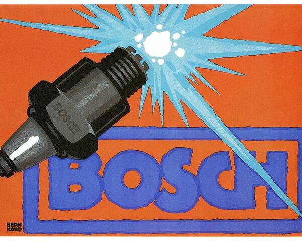 Vintage Poster featuring the mixed media Bosch Spark plug - Vintage Advertising Poster - Minimal Industrial Art by Studio Grafiikka
