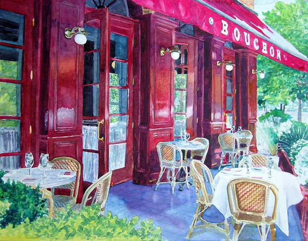 Cityscape Landscape Architecture Wine Country San Francisco Poster featuring the painting Bouchon Restaurant Outside Dining by Gail Chandler