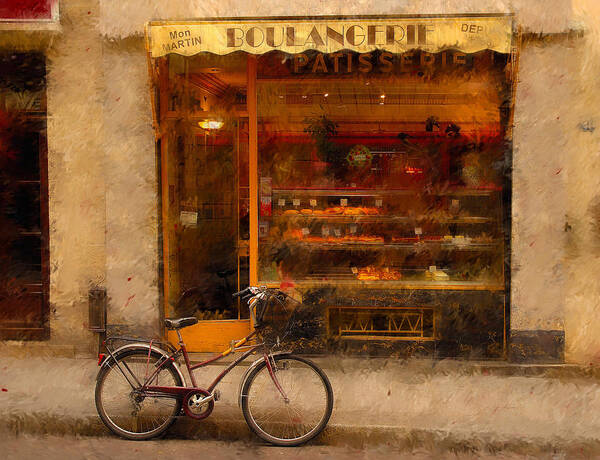Paris France Poster featuring the photograph Boulangerie and Bike 2 by Mick Burkey