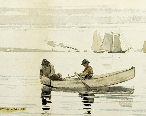 Winslow Homer Poster featuring the drawing Boys Fishing by Winslow Homer