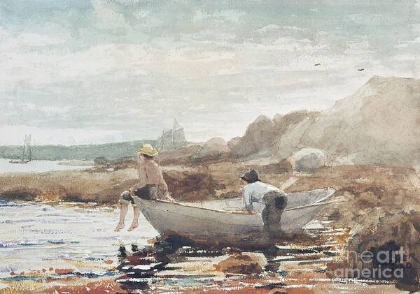 Boys On The Beach Poster featuring the painting Boys on the Beach by Winslow Homer