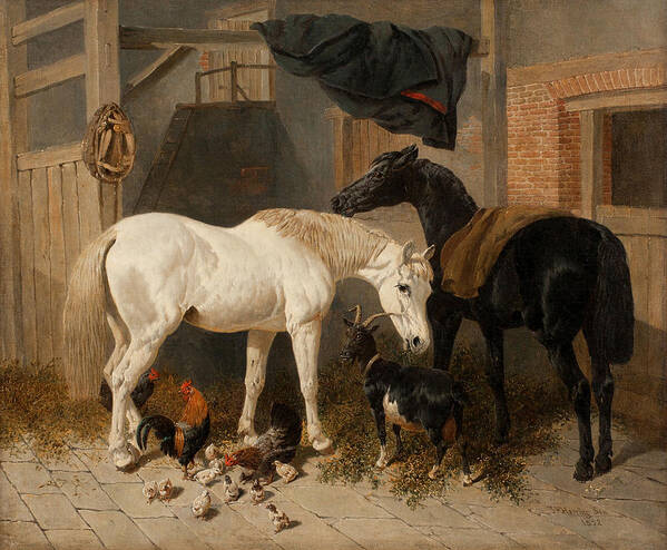John Frederick Herring (senior) 1795 � 1865 British Barn Interior With Two Horses Poster featuring the painting British Barn Interior with Two Horses by John Frederick Herring