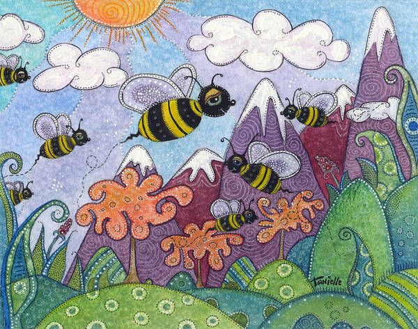 Whimsical Landscape Poster featuring the painting Bumble Bee Buzz by Tanielle Childers