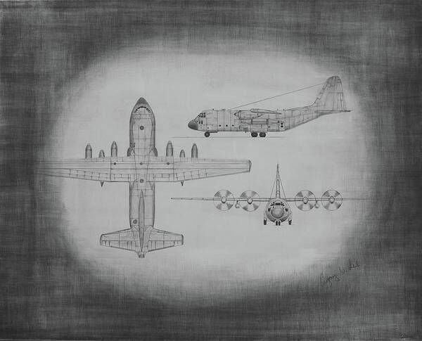 C130 Poster featuring the drawing C130 Hercules by Gregory Lee