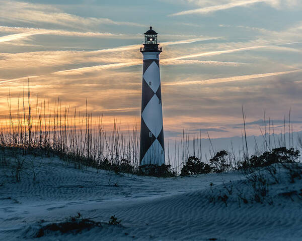 Cape Lookout Lighthouse Poster featuring the photograph Cape Lookout Lighthouse at sunset by WAZgriffin Digital